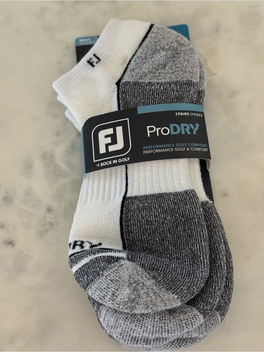 ProDry Men’s Low-Cut Golf Performance Socks in White & Gray- 2 pair US size 7-12